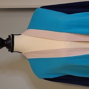 Lands End Colorblock Plus Size 1X 16W 18W Cotton Long Ribbed  Sweater Blue Pink